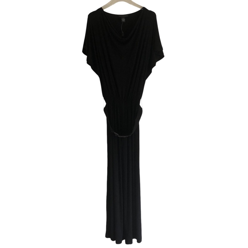 Grace Elements Drape Neck Bat Wing Belted Jumpsuit Black Size Small NWT